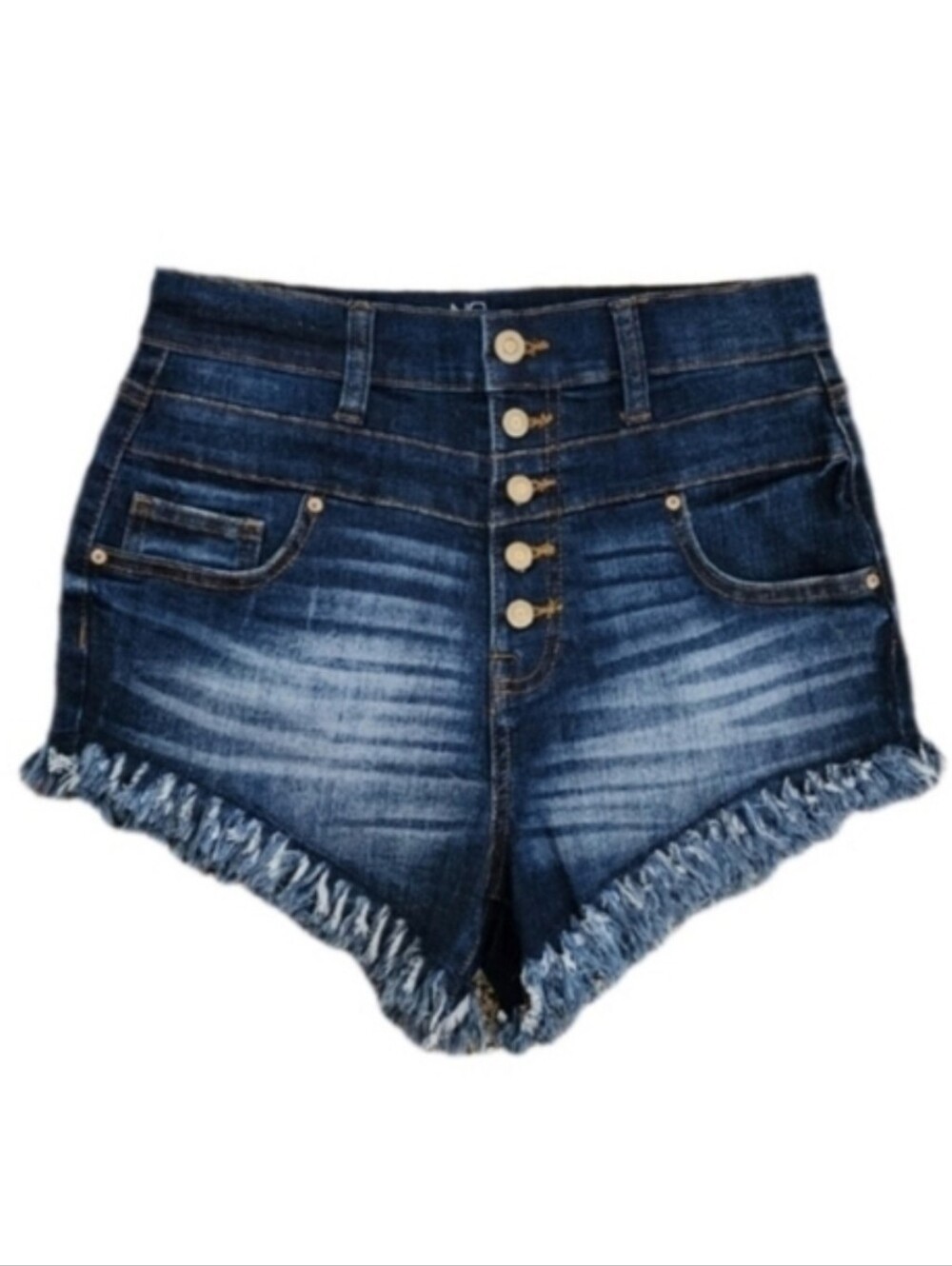 NOBO Shorts High Rise Button Fly Denim Fringed Cut-Off Blue Size 7 (Juniors)